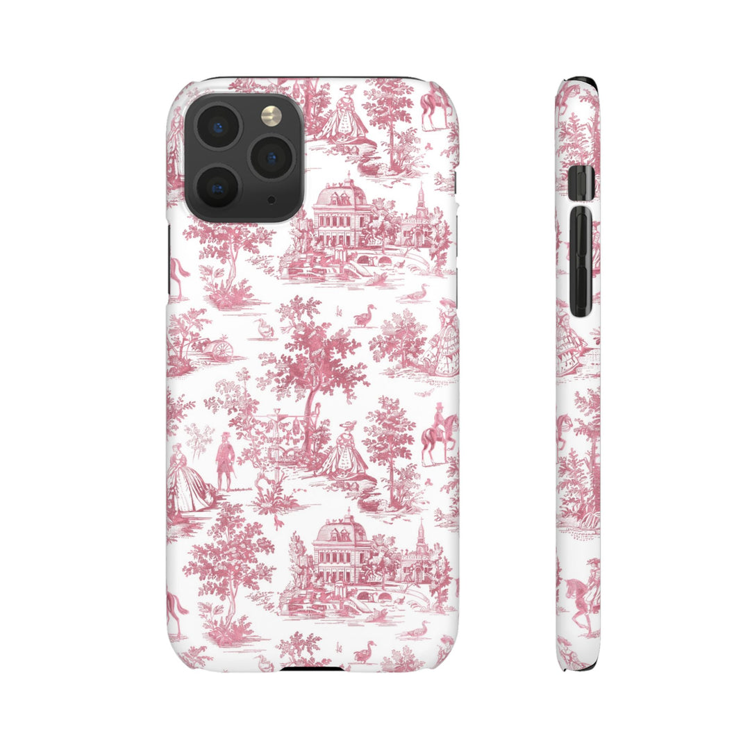 Sleek Snap Pink French Toile Cute Phone Case for iPhone 16 15 14 13 12 11 X Xs Max Xr Pro Plus Samsung Galaxy S24 S23 S22 S21 S20 Note Ultra