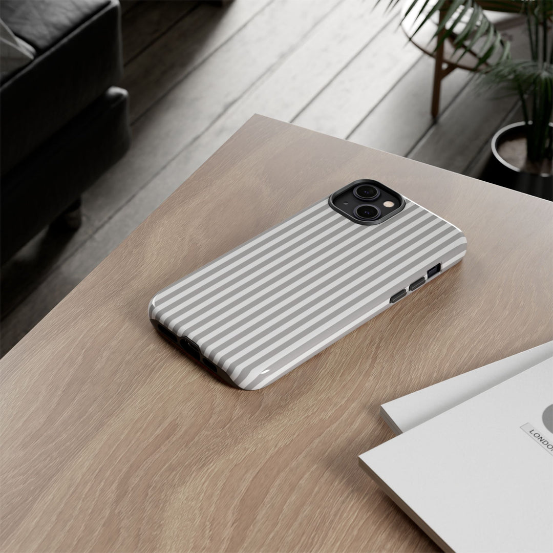 Tough Premium Ash Grey Stripes Phone Case Gift for Her - For Apple iPhone 16 Pro Max 16e iPhone 15 Pro iPhone Iphone 14 Plus 13 Pro 12 SE XR - Studio40ParkLane