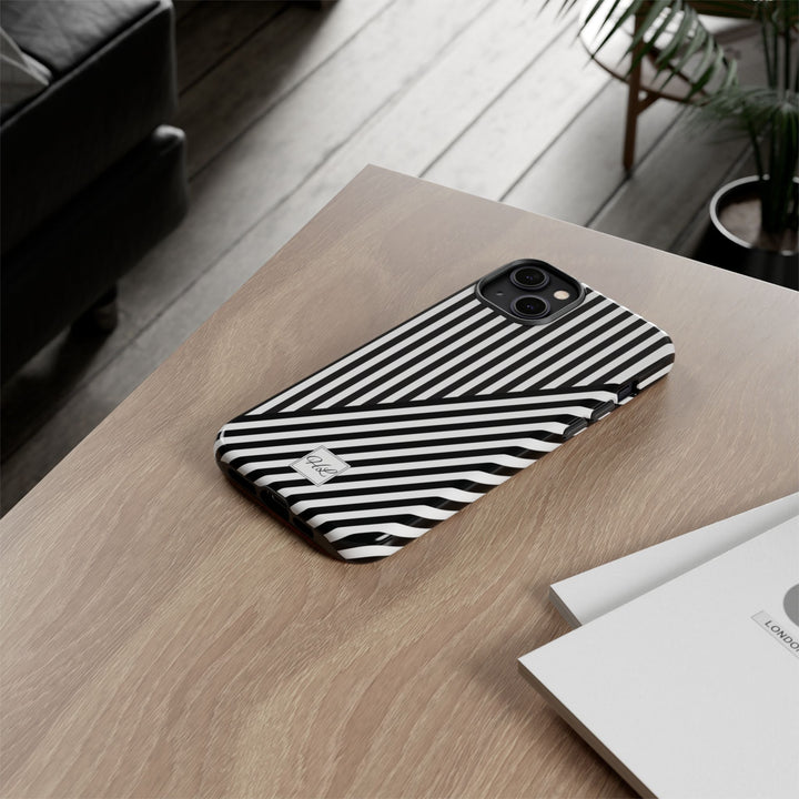 Custom Personalized Aesthetic Stripes Black White Tough Phone Case - For iPhone 17 Pro Max iPhone 16 Pro iPhone 15 Iphone 14 Plus 13 12 11 - Studio40ParkLane