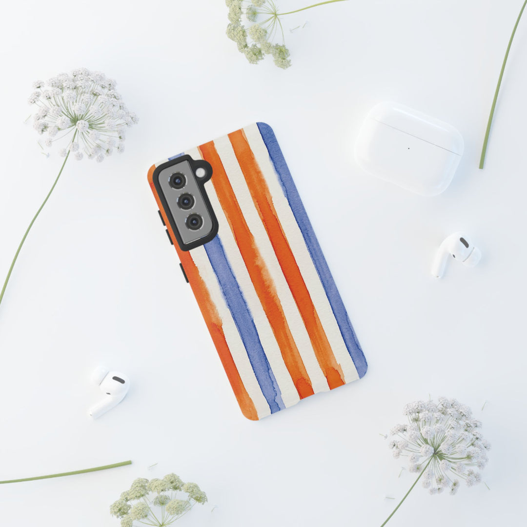 Tough Cute Blue Orange Stripes Phone Case, for IPhone 17 Pro Max | Iphone 17 Air, Iphone 16, IPhone 15, 14 13 12, Samsung Galaxy S26, S25, S24, S23 - Studio40ParkLane