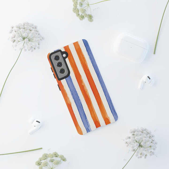 Tough Cute Blue Orange Stripes Phone Case, for IPhone 17 Pro Max | Iphone 17 Air, Iphone 16, IPhone 15, 14 13 12, Samsung Galaxy S26, S25, S24, S23 - Studio40ParkLane