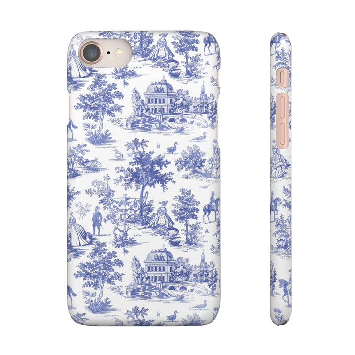 Sleek Snap Blue French Toile Cute Phone Case for iPhone 16 15 14 13 12 11 X Xs Max Xr Pro Plus Samsung Galaxy S24 S23 S22 S21 S20 Note Ultra