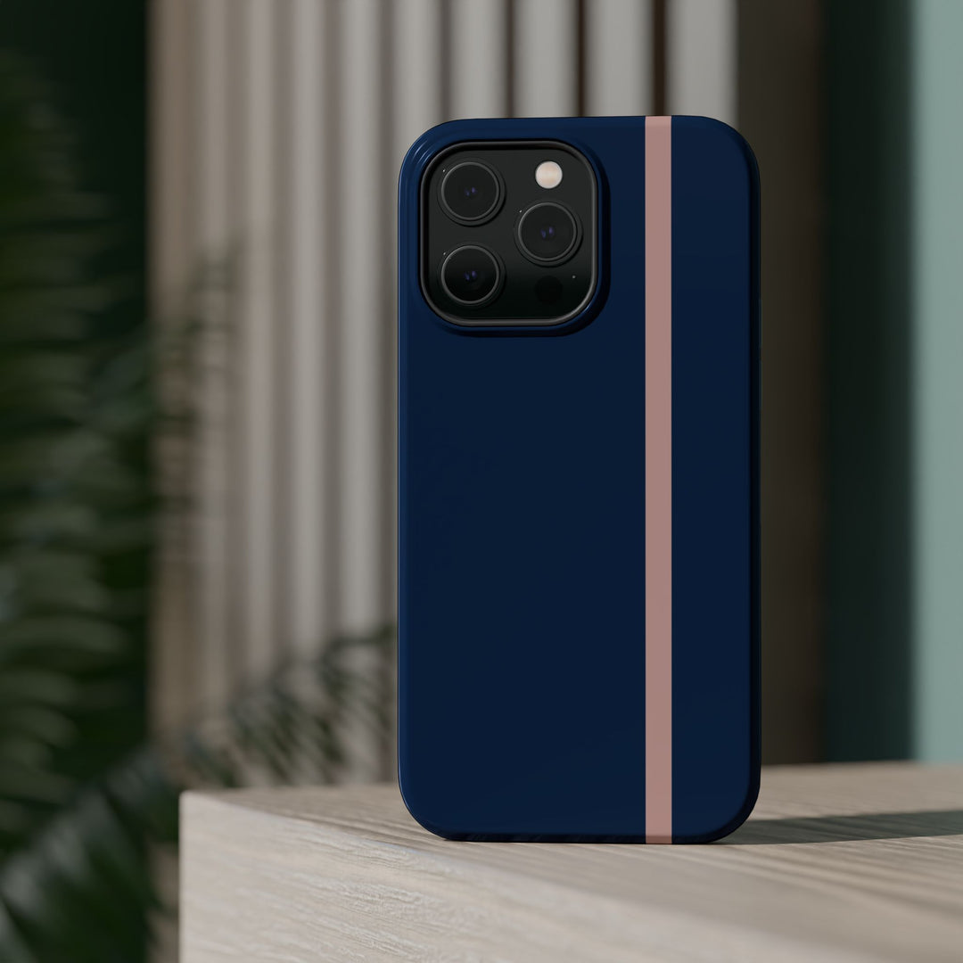 MagSafe Navy Blue Blush Pink Stripe Tough Phone Case iPhone 18 17 16 15 14 13 Pro Max Samsung Galaxy S26 Dual Layer Modern Luxury Cover - Studio40ParkLane