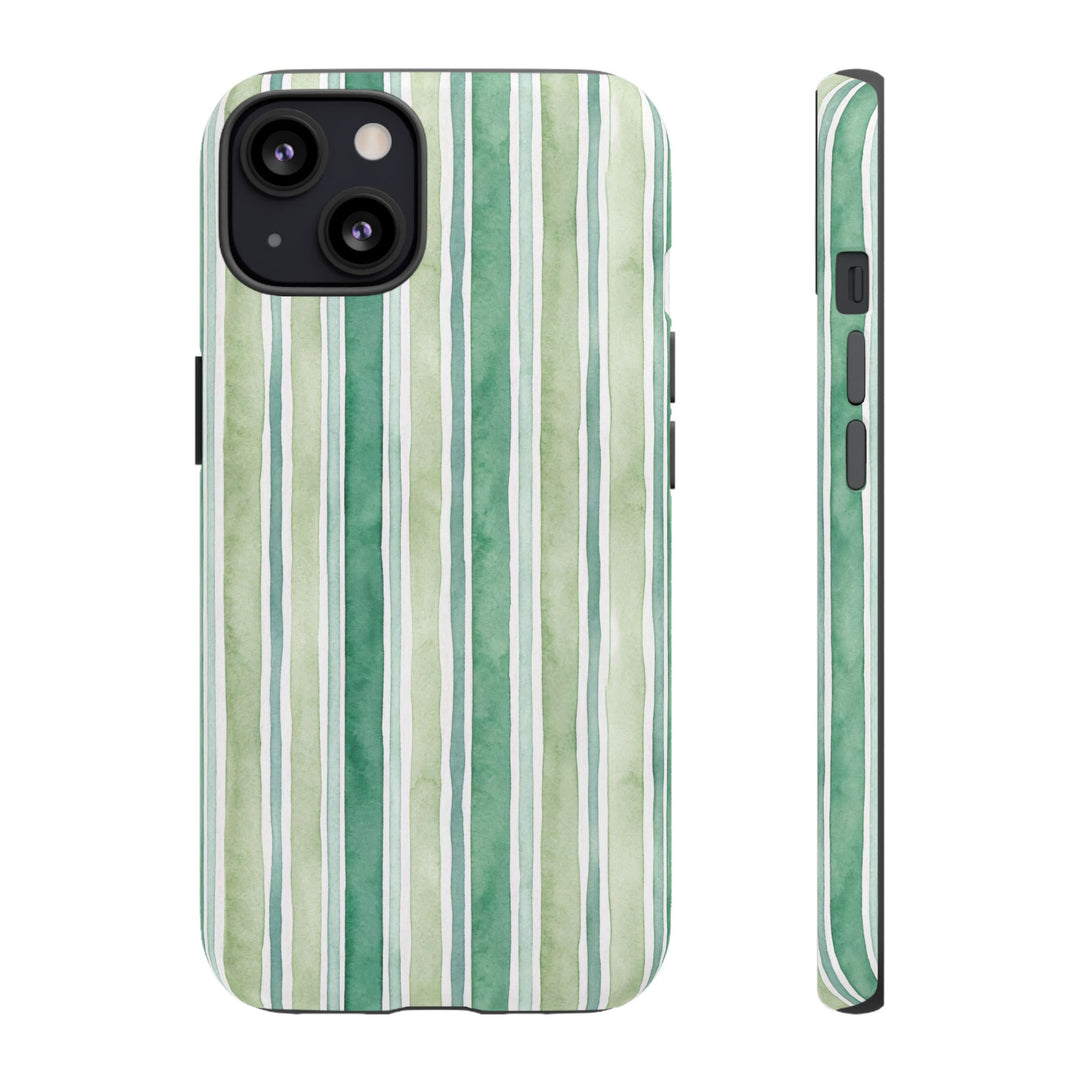 Aesthetic Tough Green Watercolor Stripes Premium Phone Case - For iPhone 17 Pro Max iPhone 16 Pro iPhone 15 Iphone 14 Plus 13 Pro 12 11 10 - Studio40ParkLane