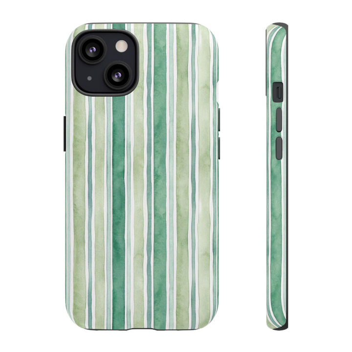 Aesthetic Tough Green Watercolor Stripes Premium Phone Case - For iPhone 17 Pro Max iPhone 16 Pro iPhone 15 Iphone 14 Plus 13 Pro 12 11 10 - Studio40ParkLane
