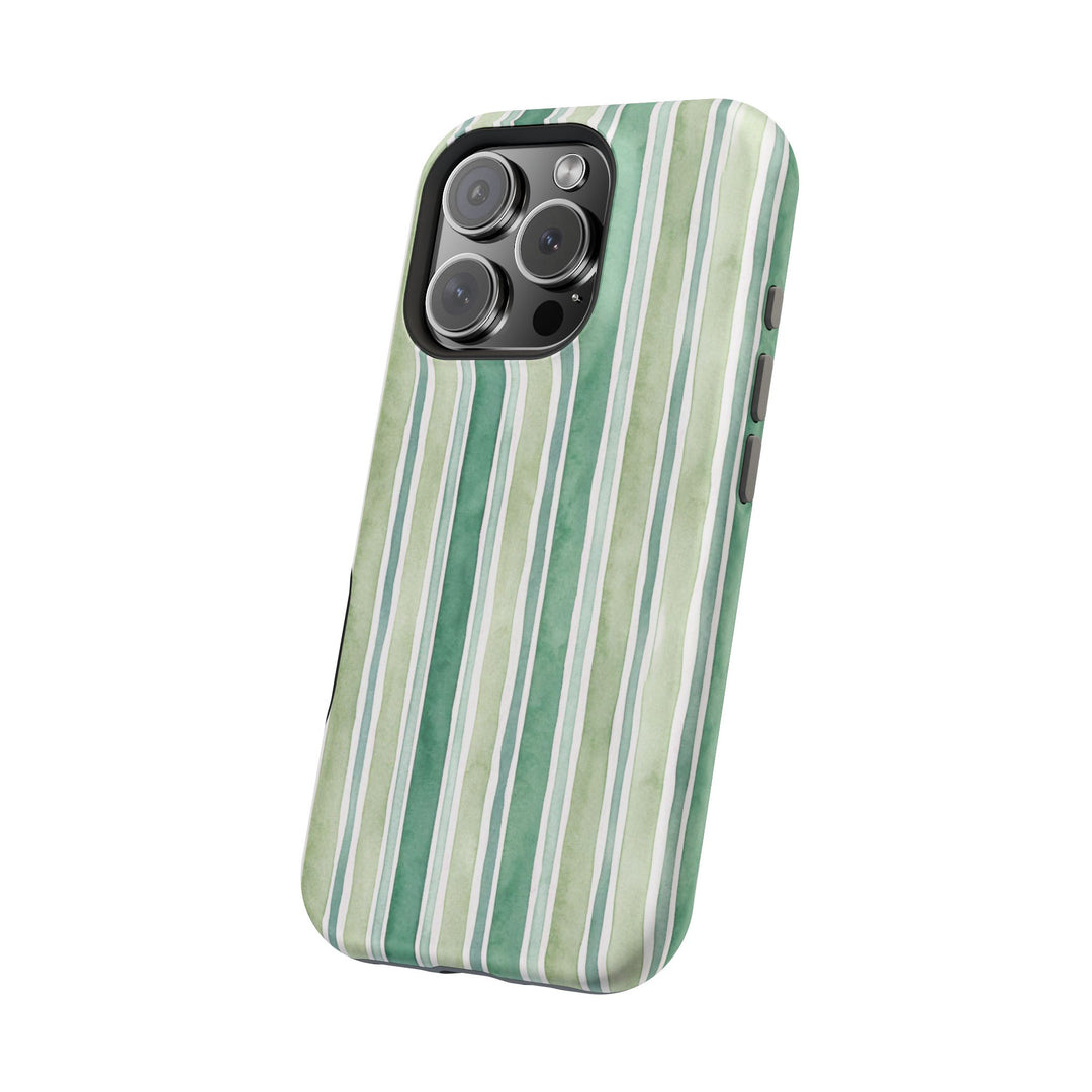 Aesthetic Tough Magsafe Green Stripes Watercolor Phone Case - For iPhone 17 Pro Max iPhone 16 Pro iPhone 15 Iphone 14 Plus 13 Pro 12 11 10 - Studio40ParkLane