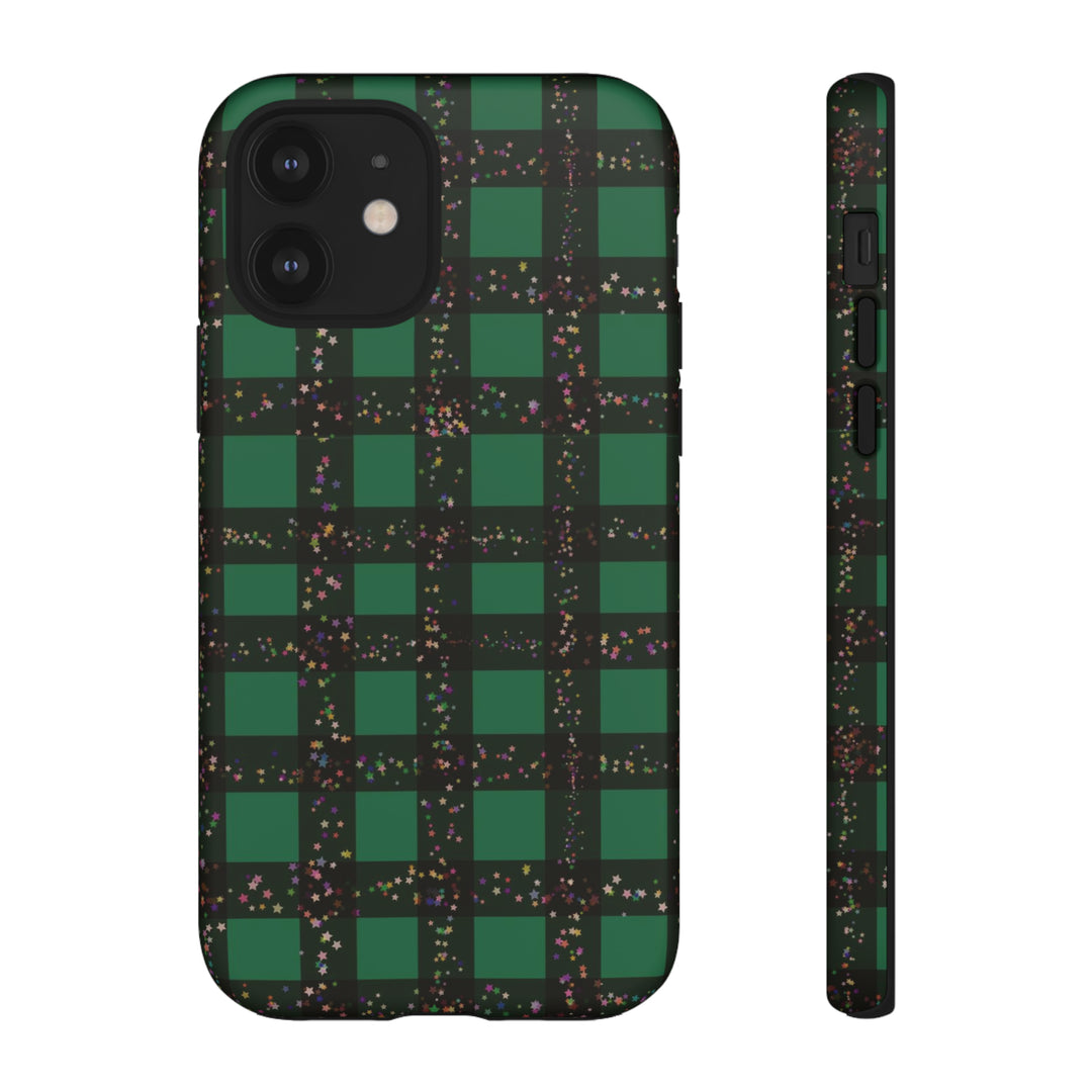Cute IPhone Case | iPhone 15 Case | iPhone 15 Pro Max Case, Iphone 14 Case, Iphone 14 Pro Max Case IPhone Case for Art Lovers, Green Festive Plaid - Studio40ParkLane