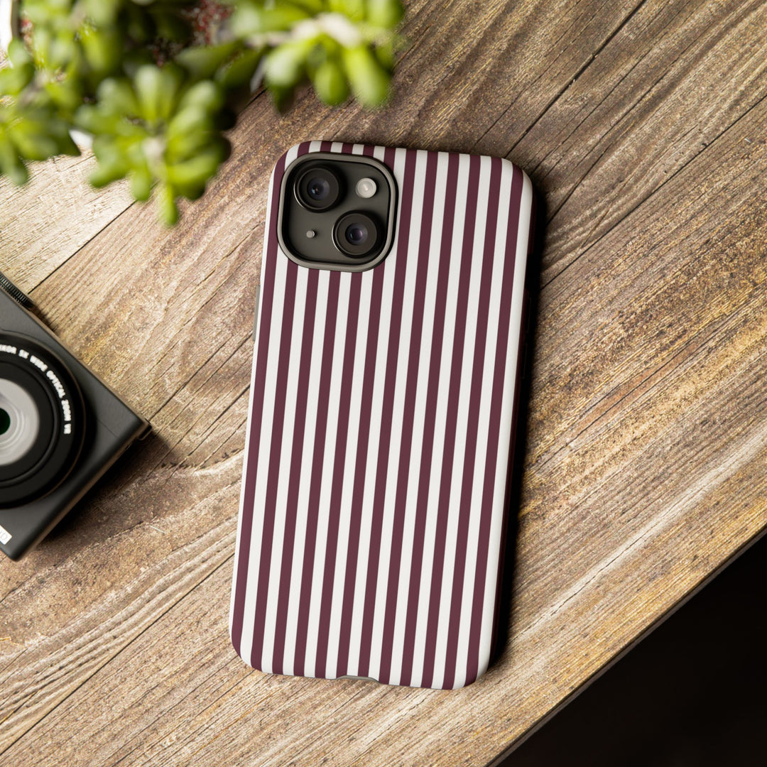 Tough Premium Burgundy Stripes Phone Case Gift for Her - For Apple iPhone 16 Pro Max 16e iPhone 15 Pro iPhone Iphone 14 Plus 13 Pro 12 SE XR - Studio40ParkLane