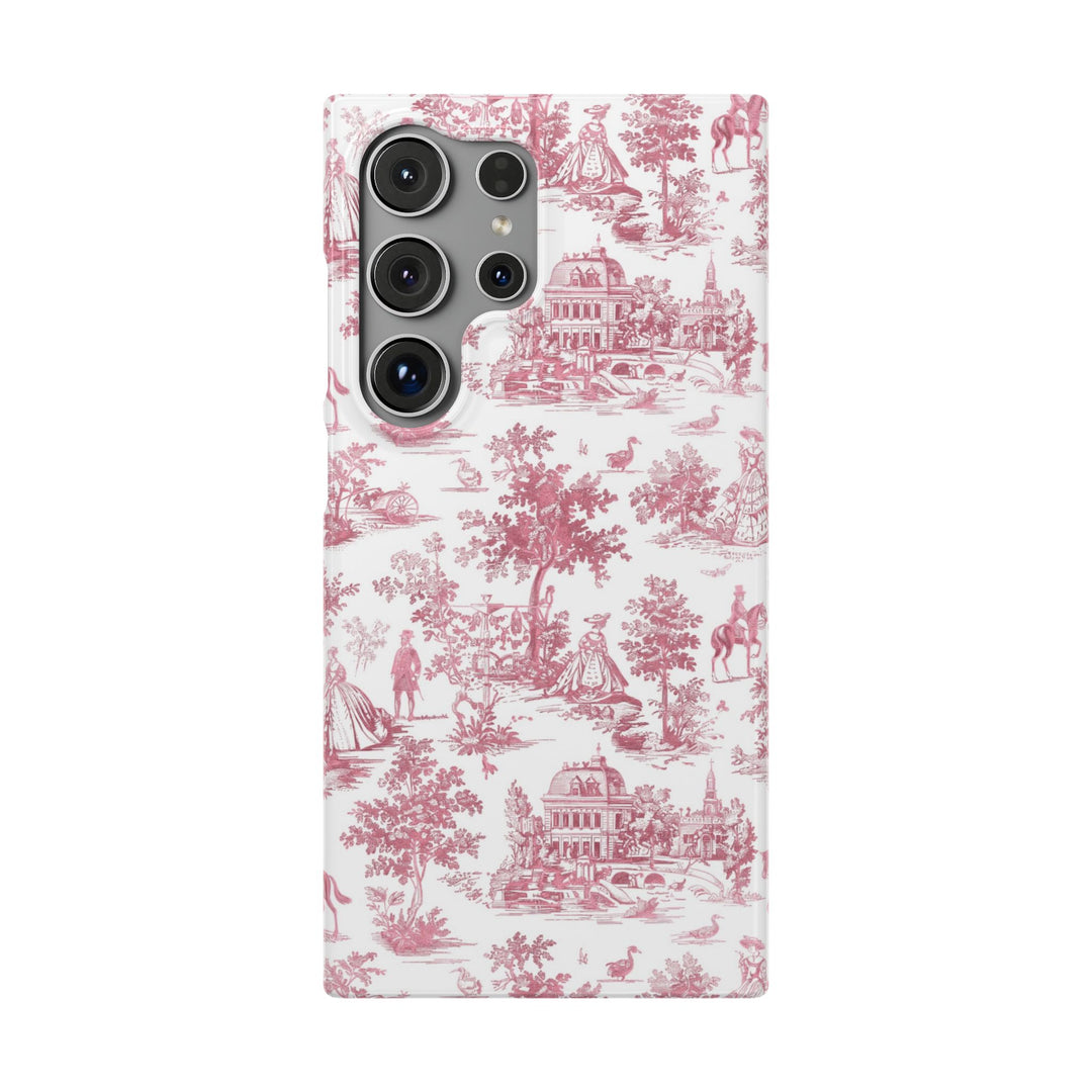Sleek Snap Pink French Toile Cute Phone Case for iPhone 16 15 14 13 12 11 X Xs Max Xr Pro Plus Samsung Galaxy S24 S23 S22 S21 S20 Note Ultra