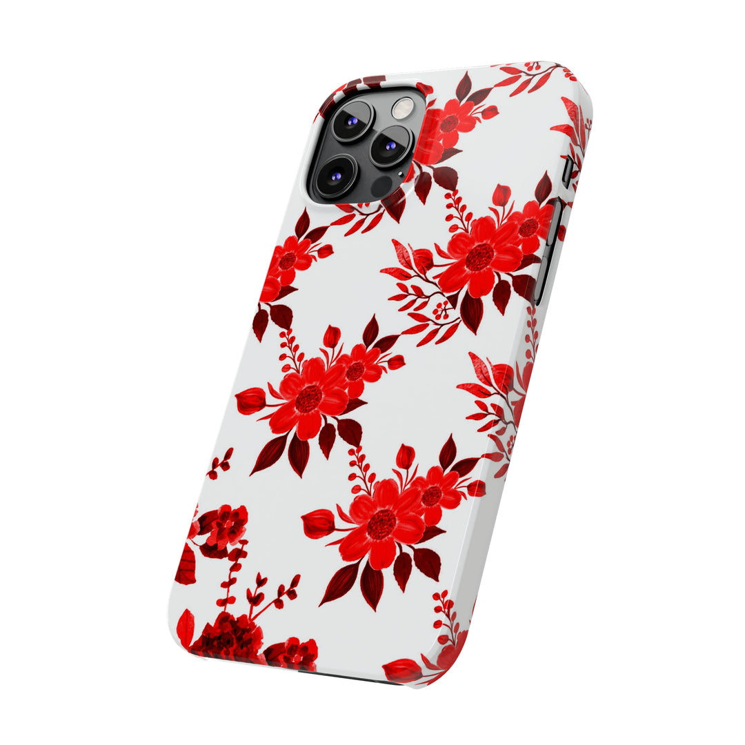 Slim Cute Phone Cases for Iphones - | iPhone 15 Case | iPhone 15 Pro Max Case, Iphone 14 Case, Iphone 14 Pro Max, Iphone 13, Red White Flowers - Studio40ParkLane