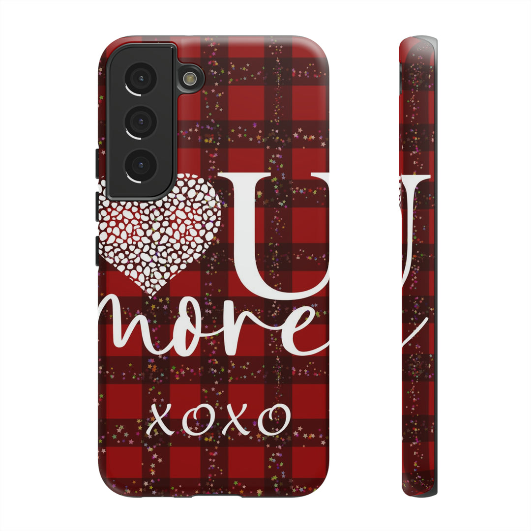 Cute Samsung Phone Cases, Designer Samsung Galaxy S23 Phone Case, Samsung S22 Case, Samsung S21 Case, Samsung S20 Case, Red Plaid Love You - Studio40ParkLane