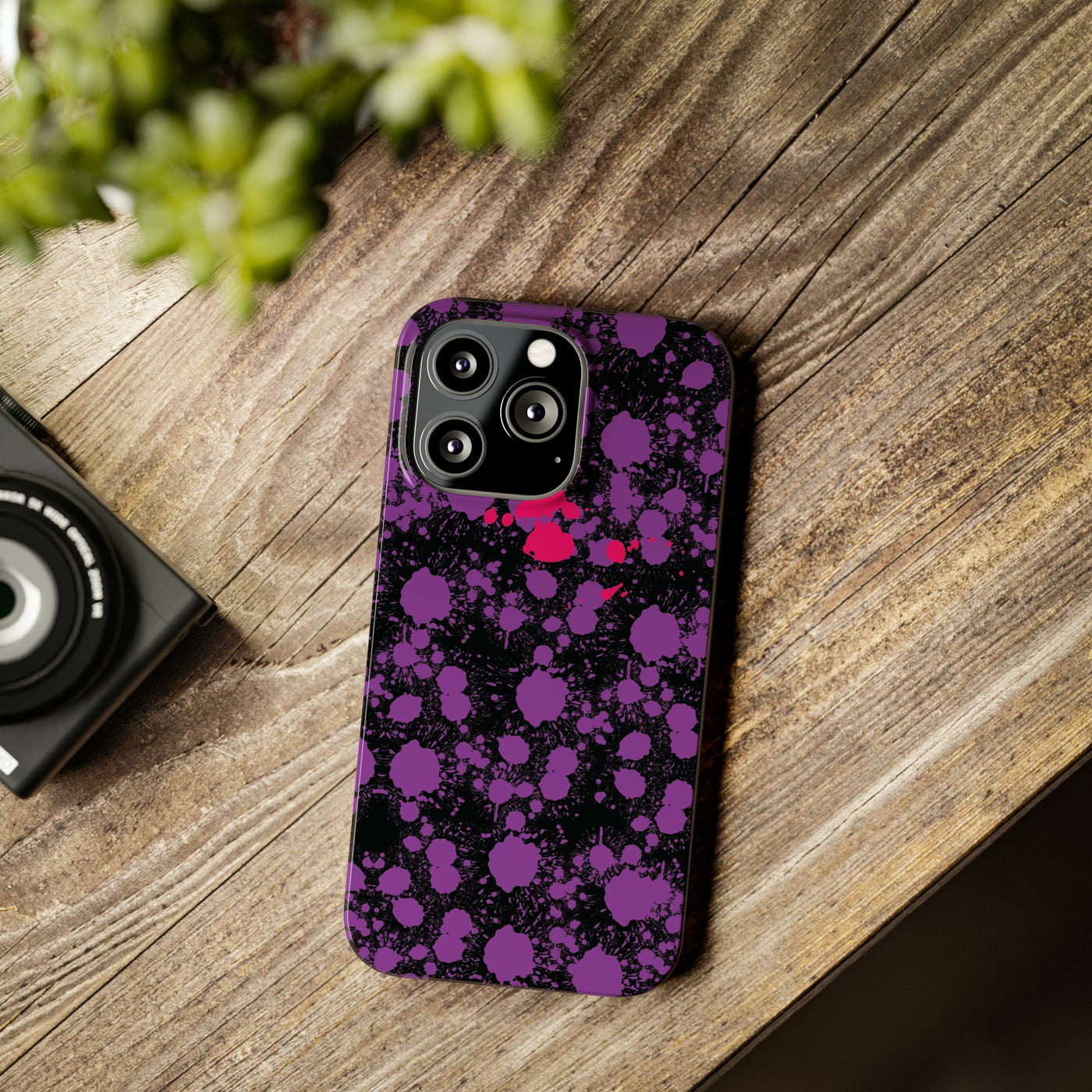 Slim Cute iPhone Cases - | iPhone 15 Case | iPhone 15 Pro Max Case, Iphone 14 Case, Iphone 14 Pro Max, Iphone 13, Purple Pink Paint Blots Splash