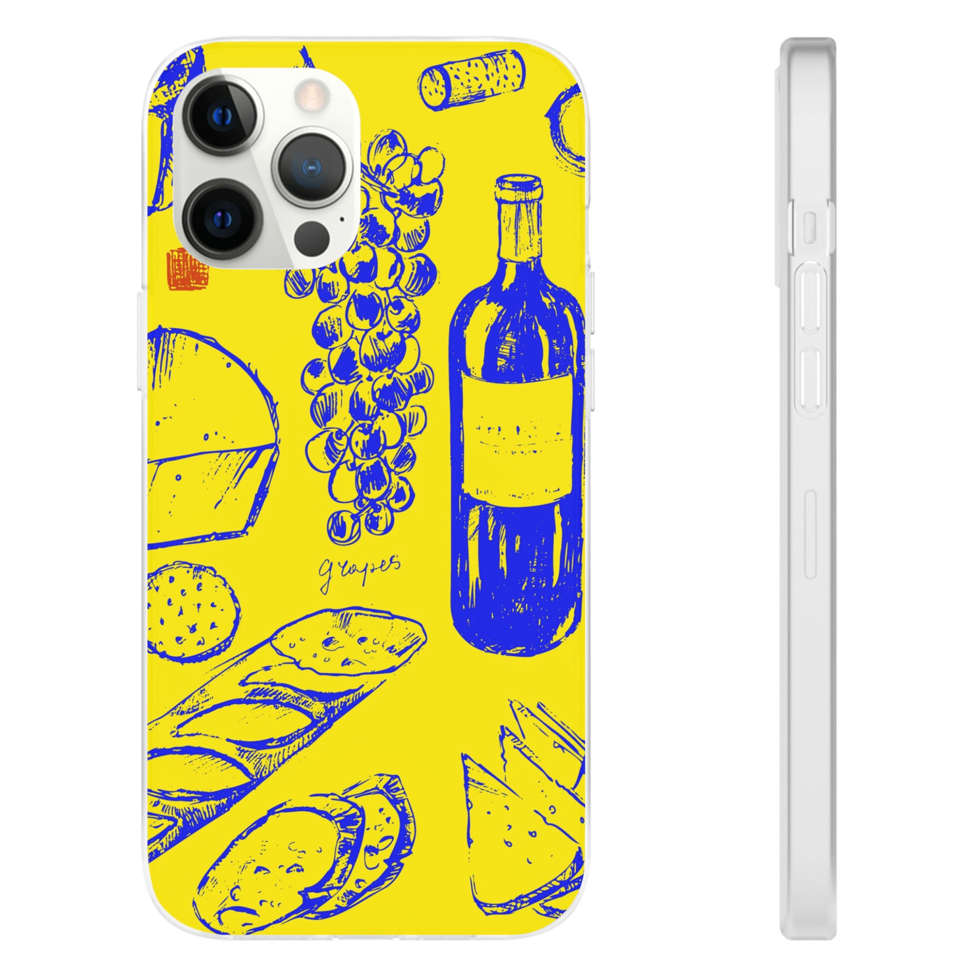 Cute Flexi Phone Cases, French Food Wine Yellow Blue, Compatible with Samsung Galaxy S23, Samsung S22, Samsung S21, Samsung S20, Galaxy S20 Ultra