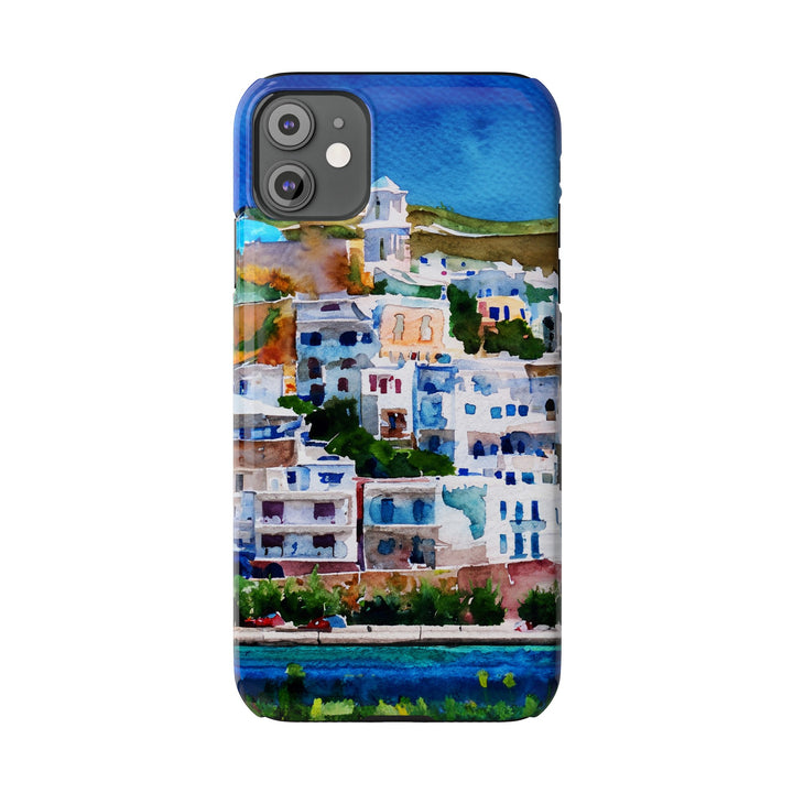 Slim Cute Phone Cases for Iphone | iPhone 15 Case | iPhone 15 Pro Max Case, Iphone 14, Iphone 14 Pro Max, Iphone 13, Colorful Greek House Watercolor - Studio40ParkLane