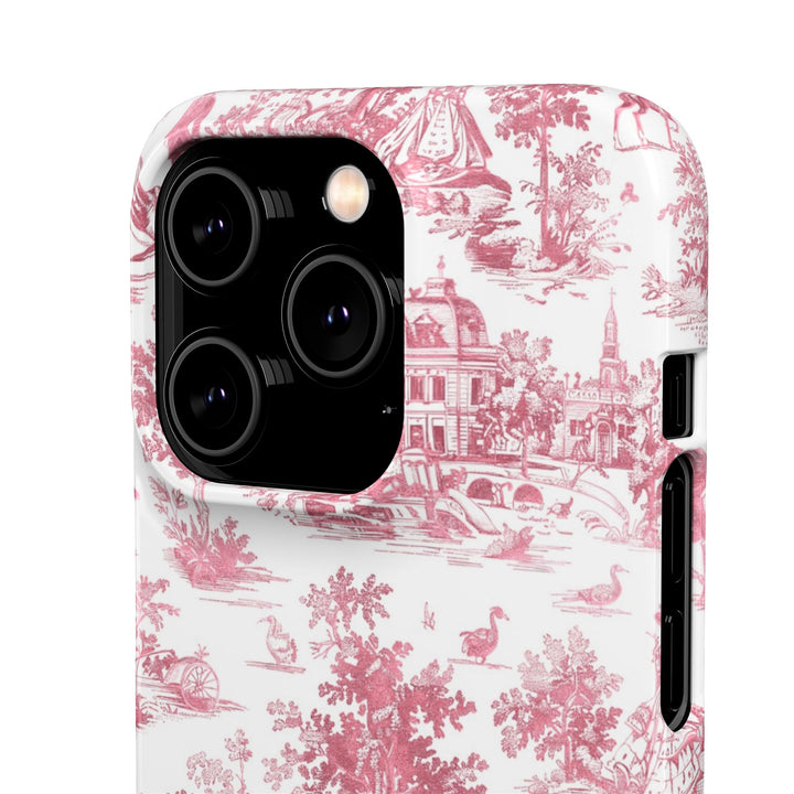 Sleek Snap Pink French Toile Cute Phone Case for iPhone 16 15 14 13 12 11 X Xs Max Xr Pro Plus Samsung Galaxy S24 S23 S22 S21 S20 Note Ultra