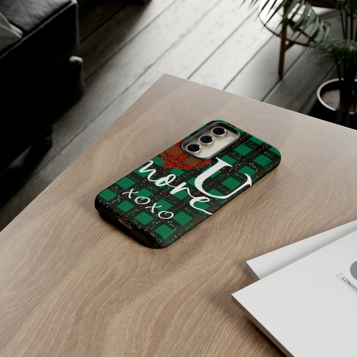 Cute Samsung Phone Cases, Designer Samsung Galaxy S23 Phone Case, Samsung S22 Case, Samsung S21 Case, Samsung S20 Case, Green Plaid Love You - Studio40ParkLane