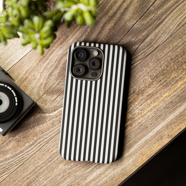 Tough Premium Black White Stripes Phone Case Gift for Her - For Apple iPhone 16 Pro Max 16e iPhone 15 Pro iPhone Iphone 14 Plus 13 Pro 12 SE XR - Studio40ParkLane