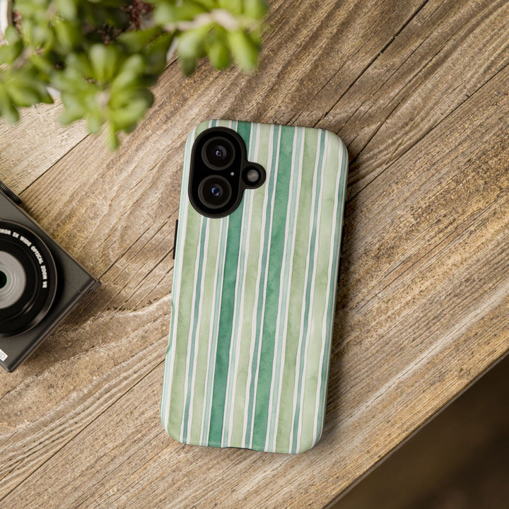 Aesthetic Tough Green Watercolor Stripes Premium Phone Case - For iPhone 17 Pro Max iPhone 16 Pro iPhone 15 Iphone 14 Plus 13 Pro 12 11 10 - Studio40ParkLane
