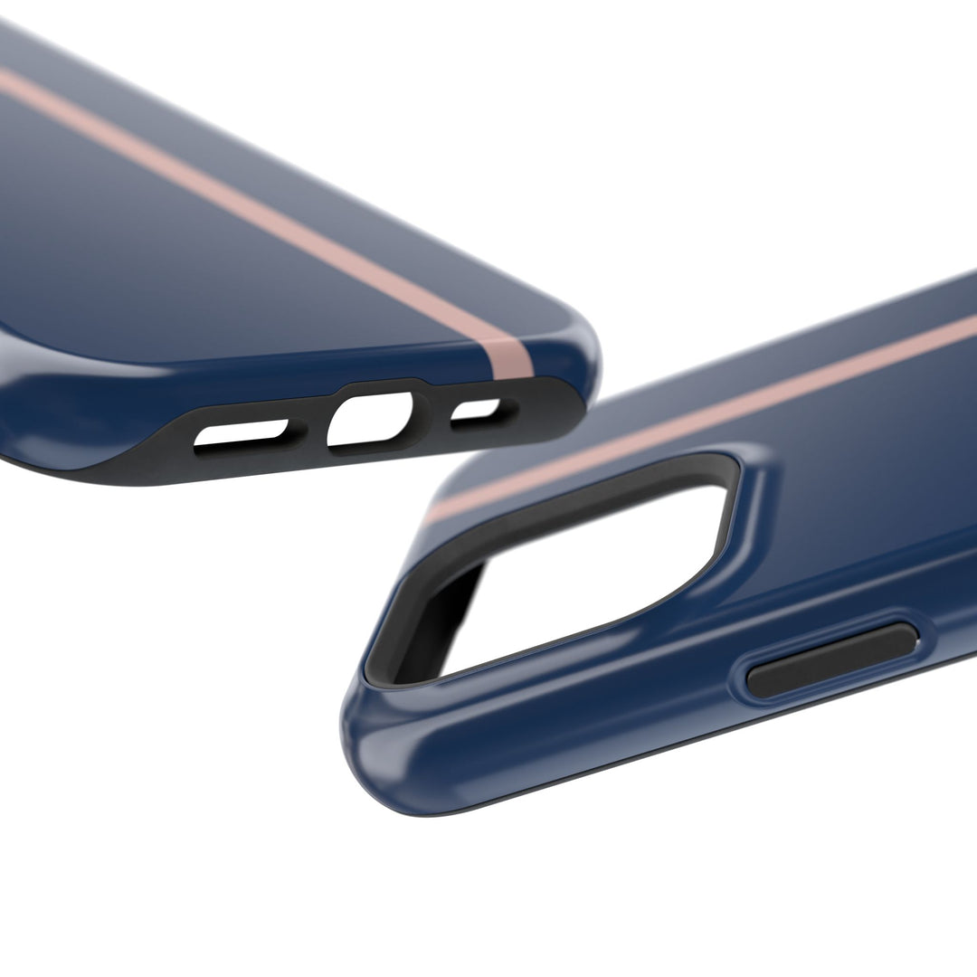 MagSafe Navy Blue Blush Pink Stripe Tough Phone Case iPhone 18 17 16 15 14 13 Pro Max Samsung Galaxy S26 Dual Layer Modern Luxury Cover - Studio40ParkLane