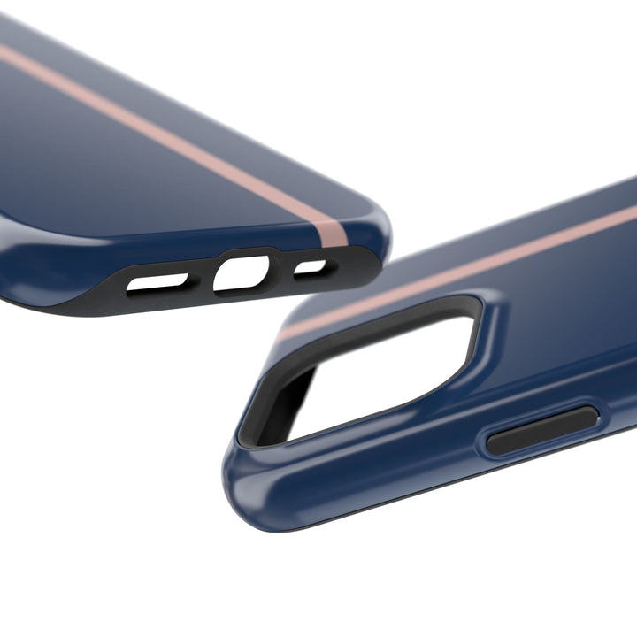 MagSafe Navy Blue Blush Pink Stripe Tough Phone Case iPhone 18 17 16 15 14 13 Pro Max Samsung Galaxy S26 Dual Layer Modern Luxury Cover - Studio40ParkLane