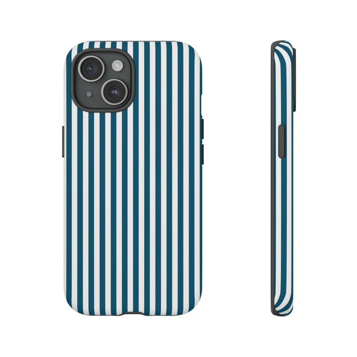 Tough Premium Teal Blue Stripes Phone Case Gift for Her - For Apple iPhone 16 Pro Max 16e iPhone 15 Pro iPhone Iphone 14 Plus 13 Pro 12 SE XR - Studio40ParkLane
