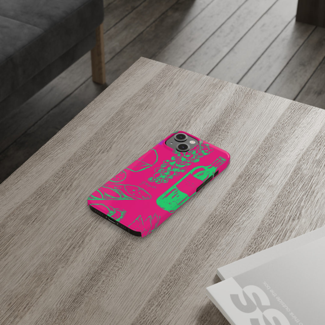 Slim French Food Wine Pink Green Cute Phone Cases for Iphone | iPhone 15 Case | iPhone 15 Pro Max Case, Iphone 14, Iphone 14 Pro Max, Iphone 13, - Studio40ParkLane