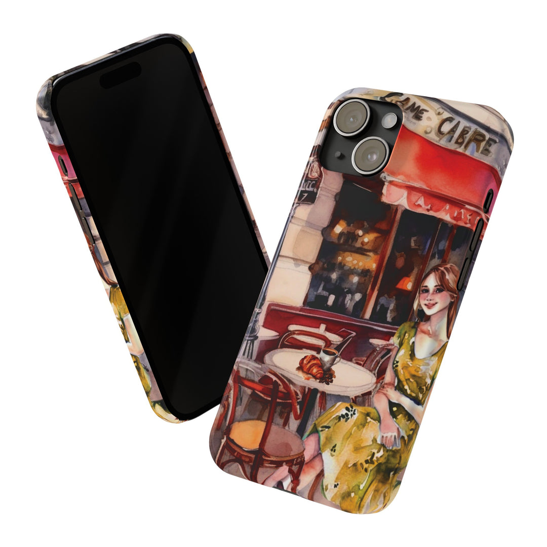 Slim Cute Phone Cases for Iphone - | iPhone 15 Case | iPhone 15 Pro Max Case, Iphone 14 Case, Iphone 14 Pro Max, Iphone 13, Paris Cafe Coffee Croissant - Studio40ParkLane