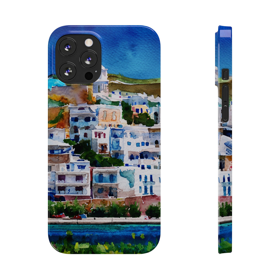 Slim Cute Phone Cases for Iphone | iPhone 15 Case | iPhone 15 Pro Max Case, Iphone 14, Iphone 14 Pro Max, Iphone 13, Colorful Greek House Watercolor - Studio40ParkLane