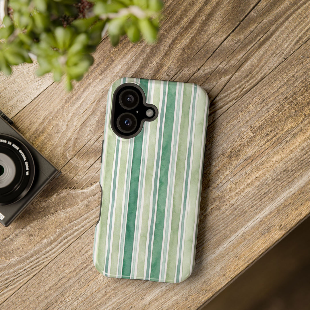 Aesthetic Tough Magsafe Green Stripes Watercolor Phone Case - For iPhone 17 Pro Max iPhone 16 Pro iPhone 15 Iphone 14 Plus 13 Pro 12 11 10 - Studio40ParkLane