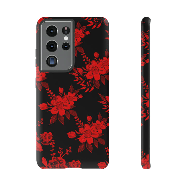 Cute Samsung Phone Case | Aesthetic Samsung Phone Case | Galaxy S23, S22, S21, S20 | Red Black Flowers, Protective Phone Case - Studio40ParkLane