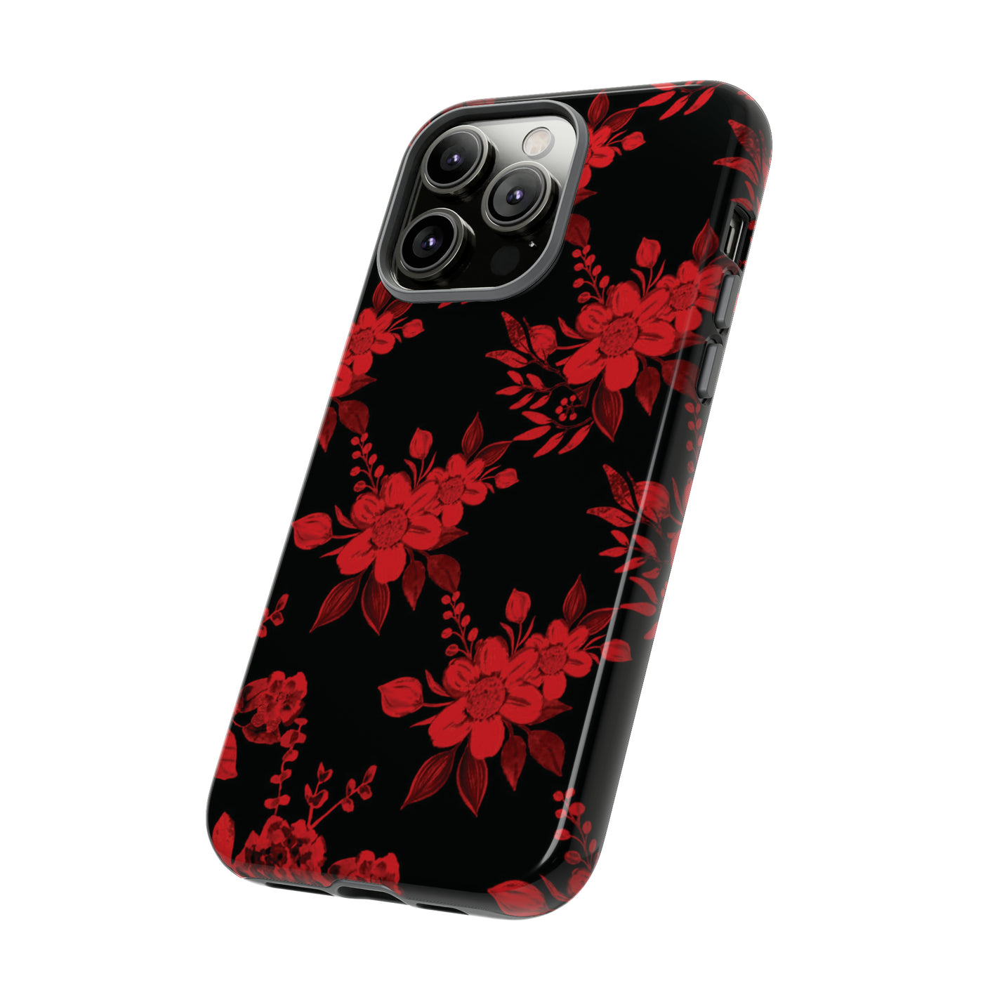 Cute IPhone Case | Red Black Flowers, iPhone 15 Case | iPhone 15 Pro Case, Iphone 14 Case, Iphone 14 Pro Max Case, Protective Iphone Case