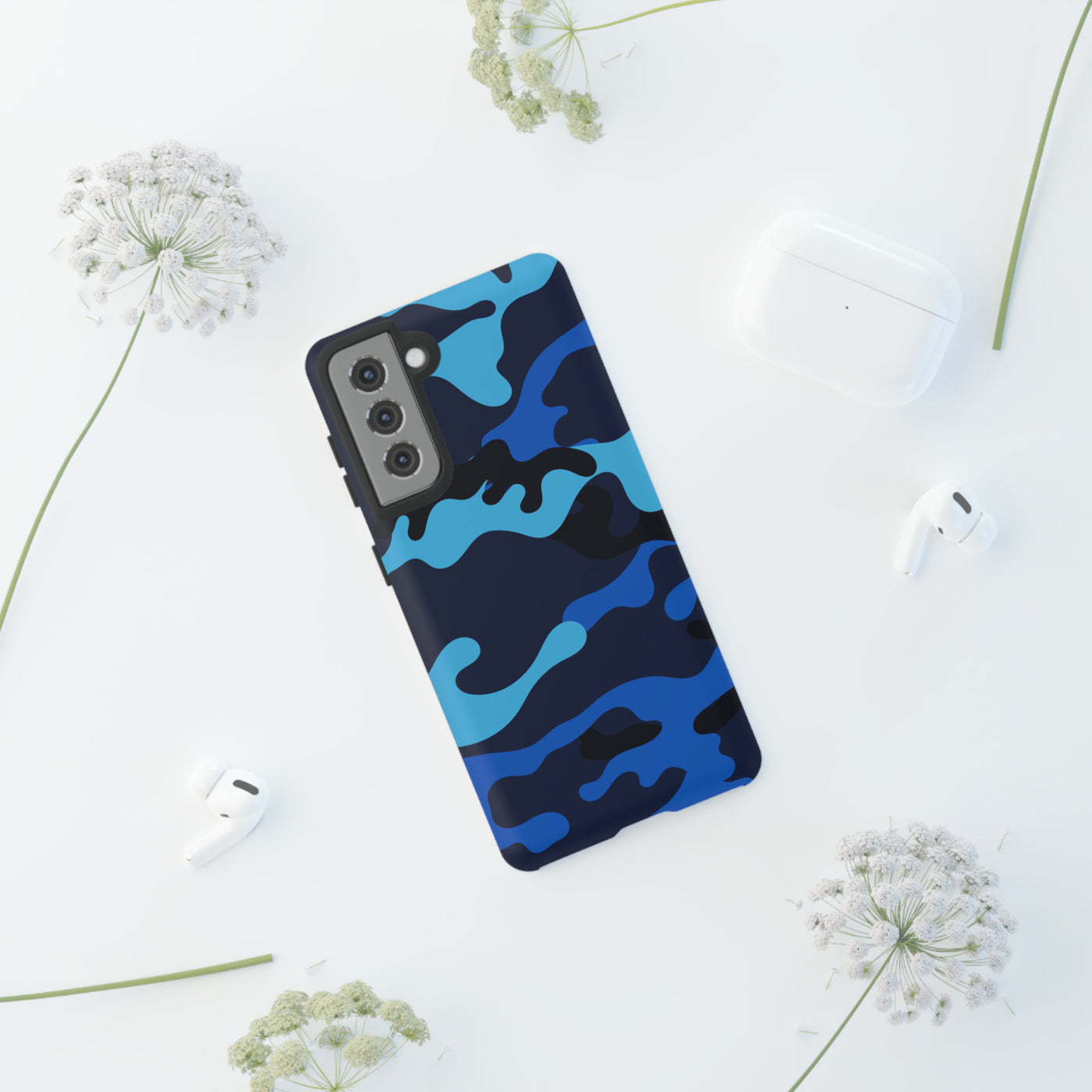 Cute Samsung Phone Case | Aesthetic Samsung Phone Case | Galaxy S23, S22, S21, S20 | Blue Camouflage, Protective Phone Case