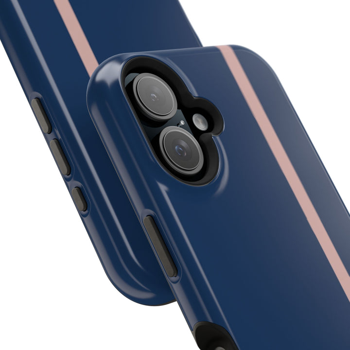 MagSafe Navy Blue Blush Pink Stripe Tough Phone Case iPhone 18 17 16 15 14 13 Pro Max Samsung Galaxy S26 Dual Layer Modern Luxury Cover - Studio40ParkLane