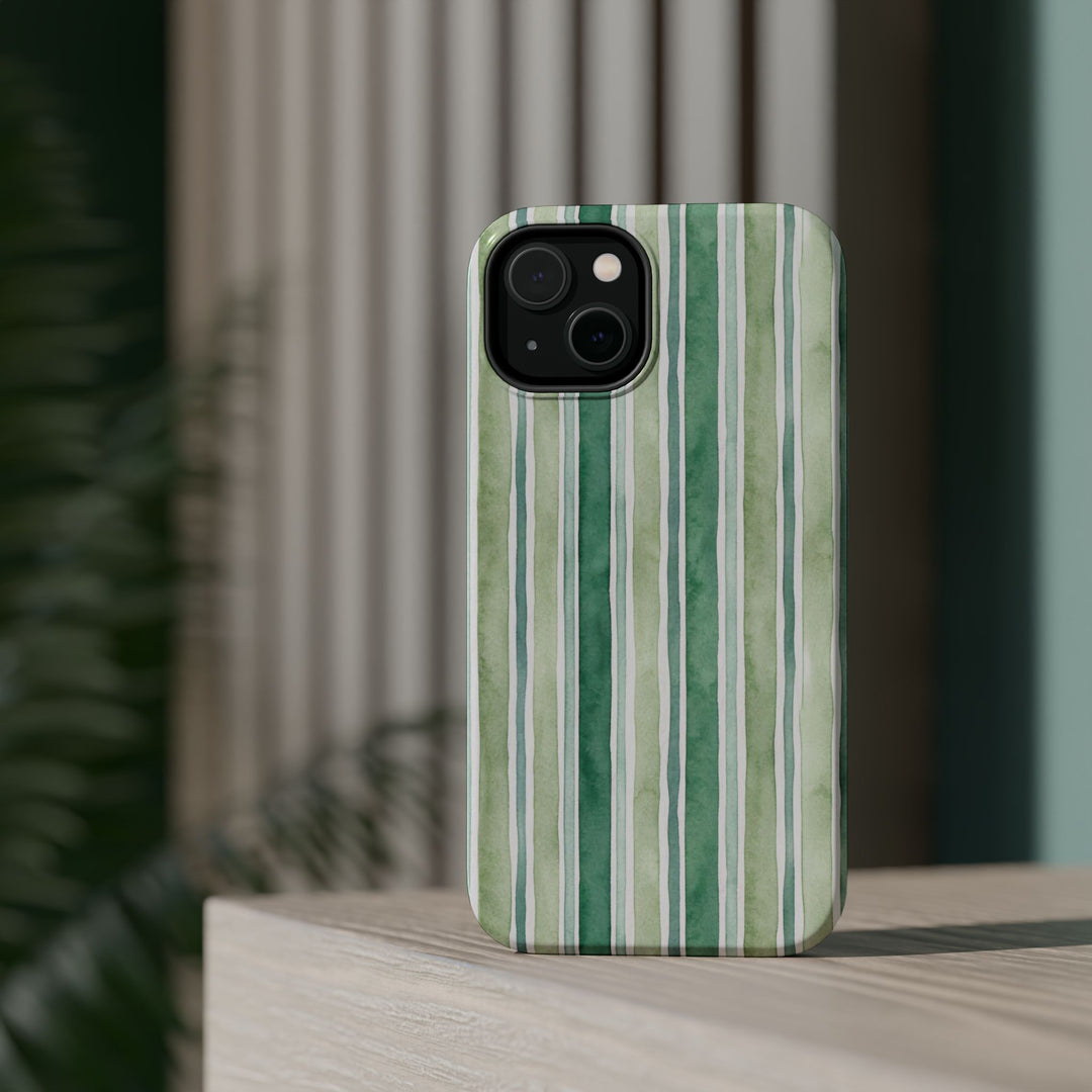 Aesthetic Tough Magsafe Green Stripes Watercolor Phone Case - For iPhone 17 Pro Max iPhone 16 Pro iPhone 15 Iphone 14 Plus 13 Pro 12 11 10 - Studio40ParkLane