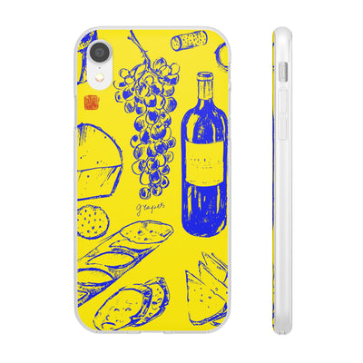 Cute Flexi Phone Cases, French Food Wine Yellow Blue, Compatible with Samsung Galaxy S23, Samsung S22, Samsung S21, Samsung S20, Galaxy S20 Ultra