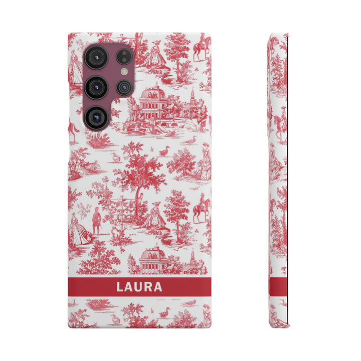 Snap French Toile Personalized Initial Custom Gift for Her Cute Phone Cases for Samsung S24, S23, S22, S21, S20, Plus and Ultra and Iphone, 16, 15, 14, 13, 12, 11. 10 - Studio40ParkLane