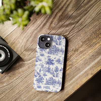 Slim Personalized Slim Blue Vintage French Toile Cute Phone Cases for Iphone 16 Pro Max | iPhone 15 Case | iPhone 15 Pro Max Case, Iphone 14, Iphone 14 Pro Max, Iphone 13 12 11 8 7