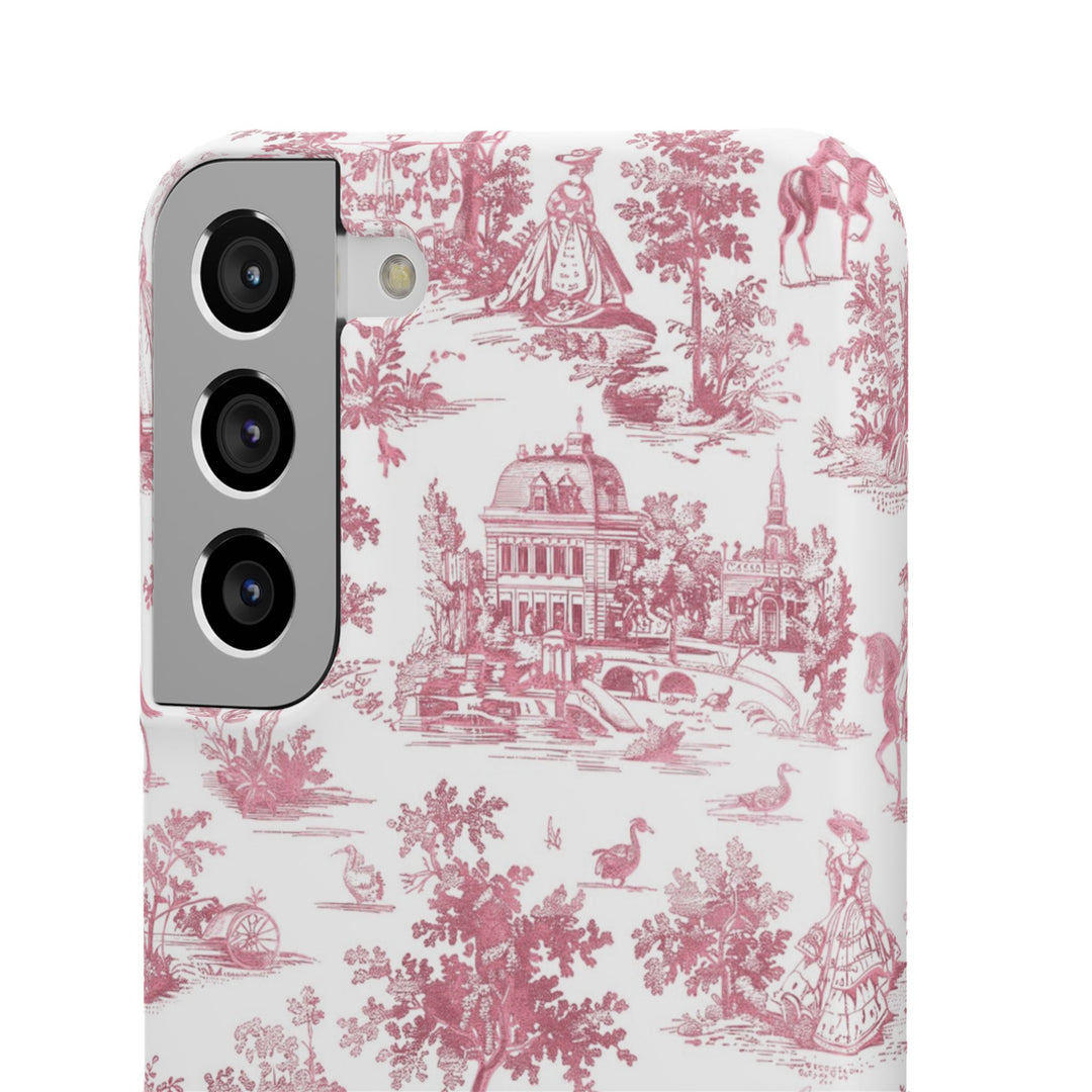 Sleek Snap Pink French Toile Cute Phone Case for iPhone 16 15 14 13 12 11 X Xs Max Xr Pro Plus Samsung Galaxy S24 S23 S22 S21 S20 Note Ultra