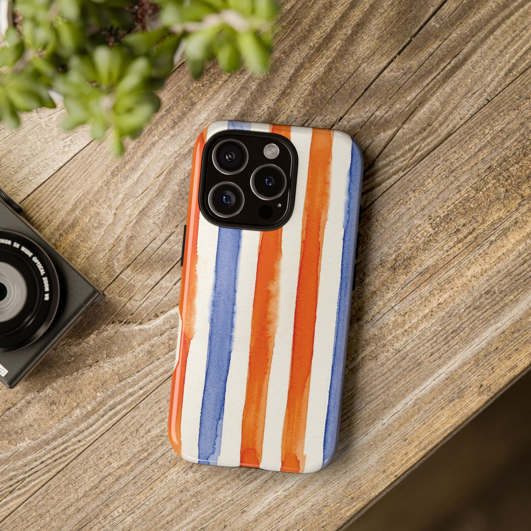 Tough Cute Blue Orange Stripes Phone Case, for IPhone 17 Pro Max | Iphone 17 Air, Iphone 16, IPhone 15, 14 13 12, Samsung Galaxy S26, S25, S24, S23 - Studio40ParkLane
