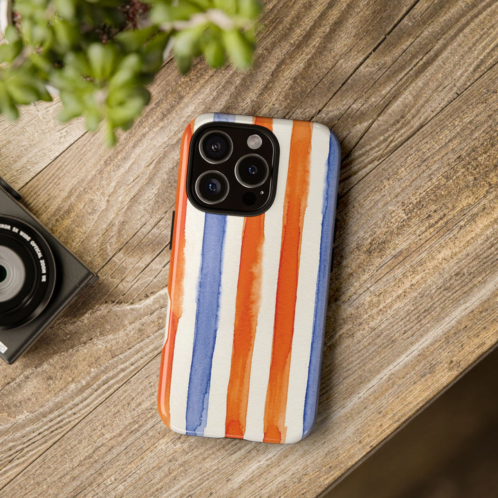 Tough Cute Blue Orange Stripes Phone Case, for IPhone 17 Pro Max | Iphone 17 Air, Iphone 16, IPhone 15, 14 13 12, Samsung Galaxy S26, S25, S24, S23 - Studio40ParkLane