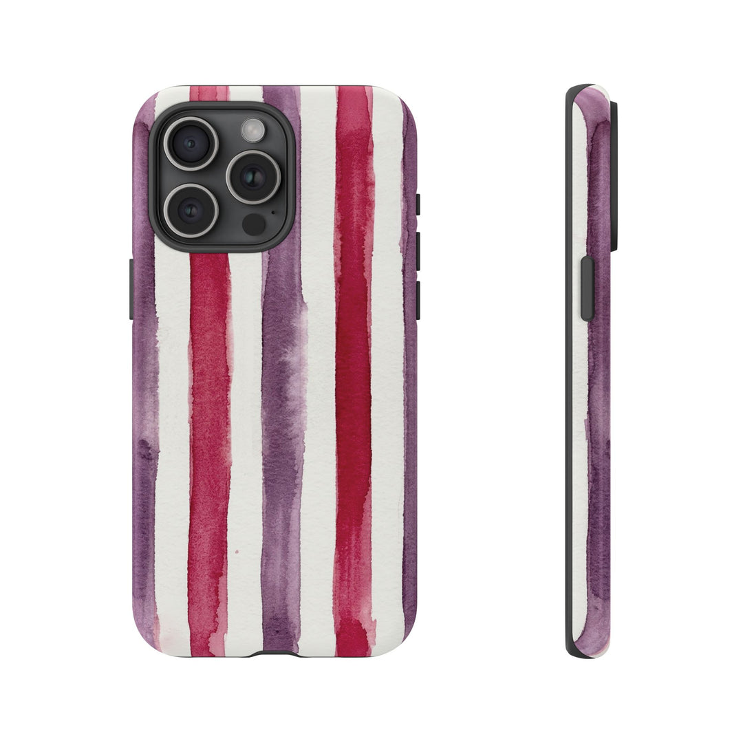 Tough Cute Wine Red Purple Stripes Phone Case, for IPhone 17 Pro Max | Iphone 17 Air, Iphone 16, IPhone 15, 14 13 12, Samsung Galaxy S26, S25, S24, S23 - Studio40ParkLane