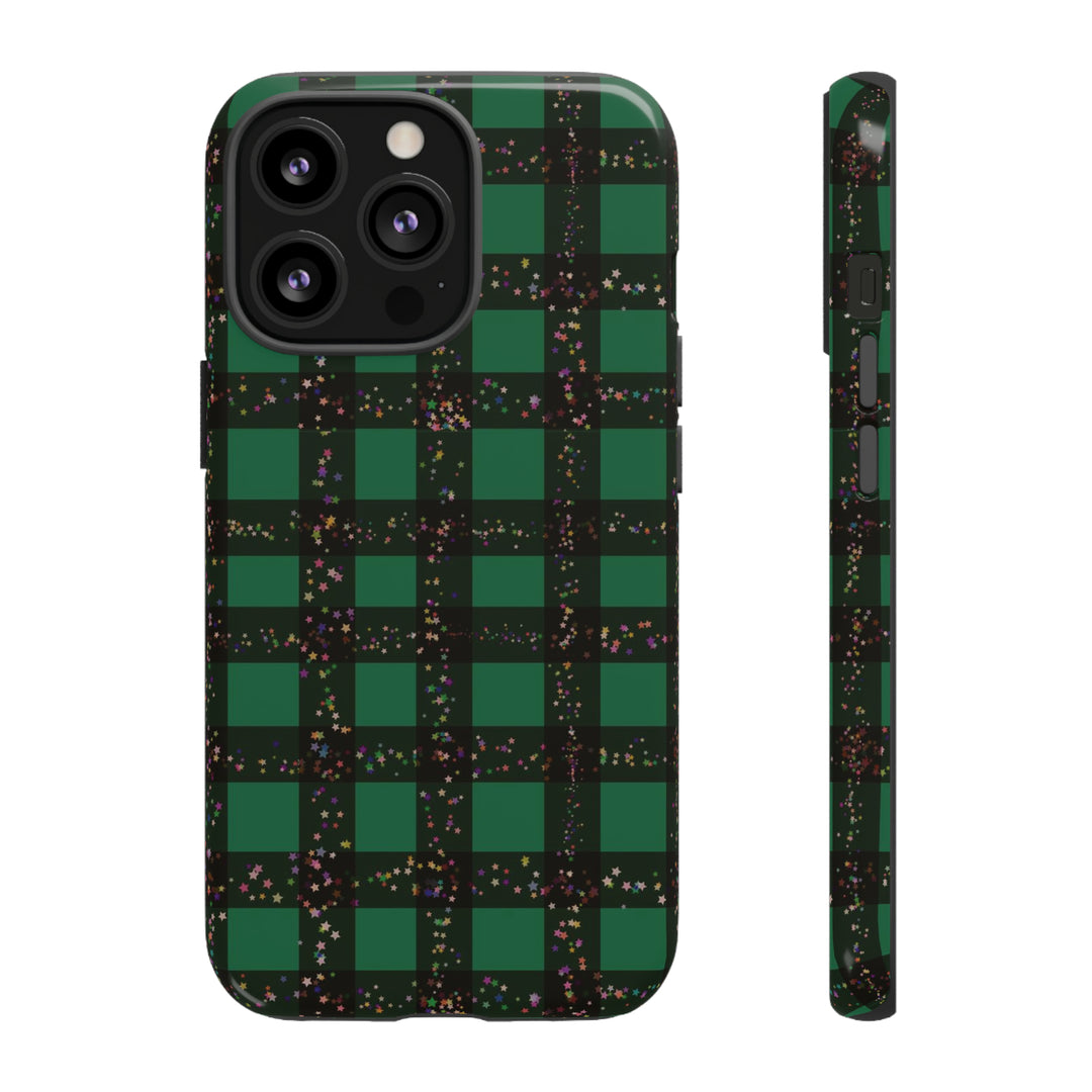 Cute IPhone Case | iPhone 15 Case | iPhone 15 Pro Max Case, Iphone 14 Case, Iphone 14 Pro Max Case IPhone Case for Art Lovers, Green Festive Plaid - Studio40ParkLane