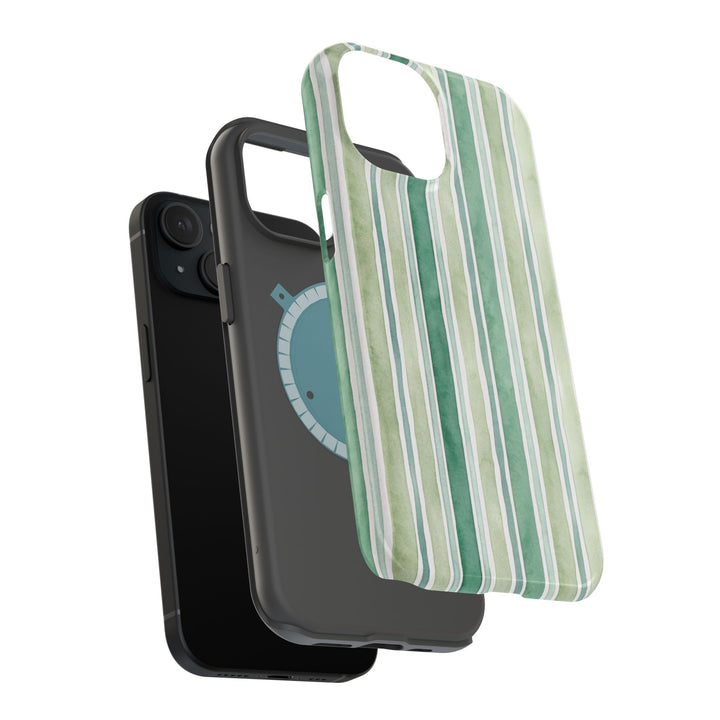 Aesthetic Tough Magsafe Green Stripes Watercolor Phone Case - For iPhone 17 Pro Max iPhone 16 Pro iPhone 15 Iphone 14 Plus 13 Pro 12 11 10 - Studio40ParkLane