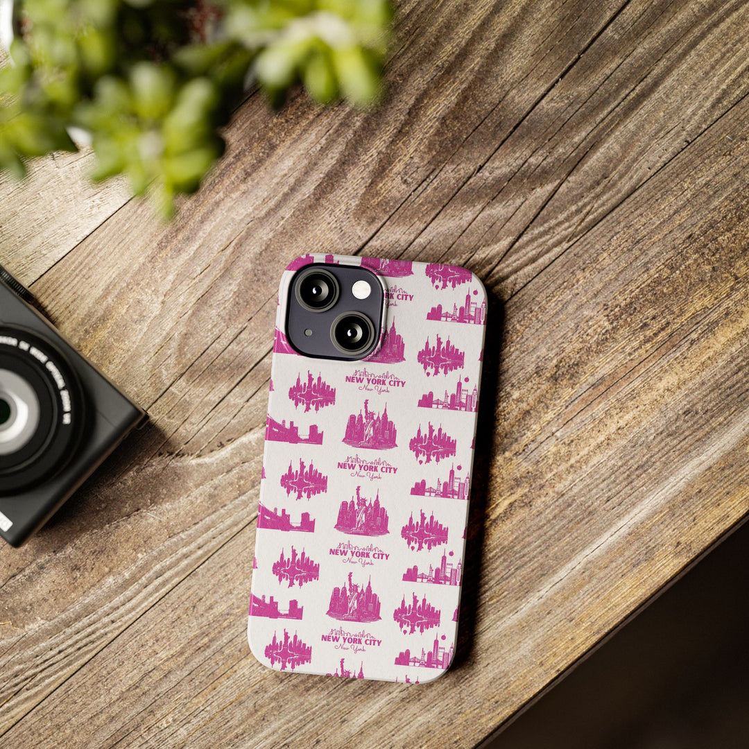 Slim New York Skyline Pink Collage Coquette Gift for Her Cute Phone Cases for Iphone 16 Pro Max | iPhone 15 Case | iPhone 15 Pro Max Case, Iphone 14, Iphone 14 Pro Max, Iphone 13 12 11 8 7 - Studio40ParkLane