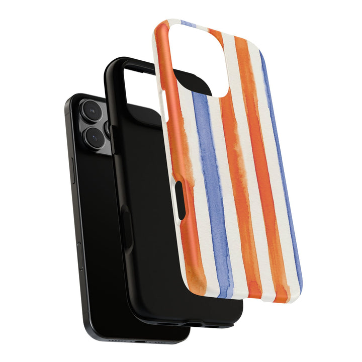 Tough Cute Blue Orange Stripes Phone Case, for IPhone 17 Pro Max | Iphone 17 Air, Iphone 16, IPhone 15, 14 13 12, Samsung Galaxy S26, S25, S24, S23 - Studio40ParkLane