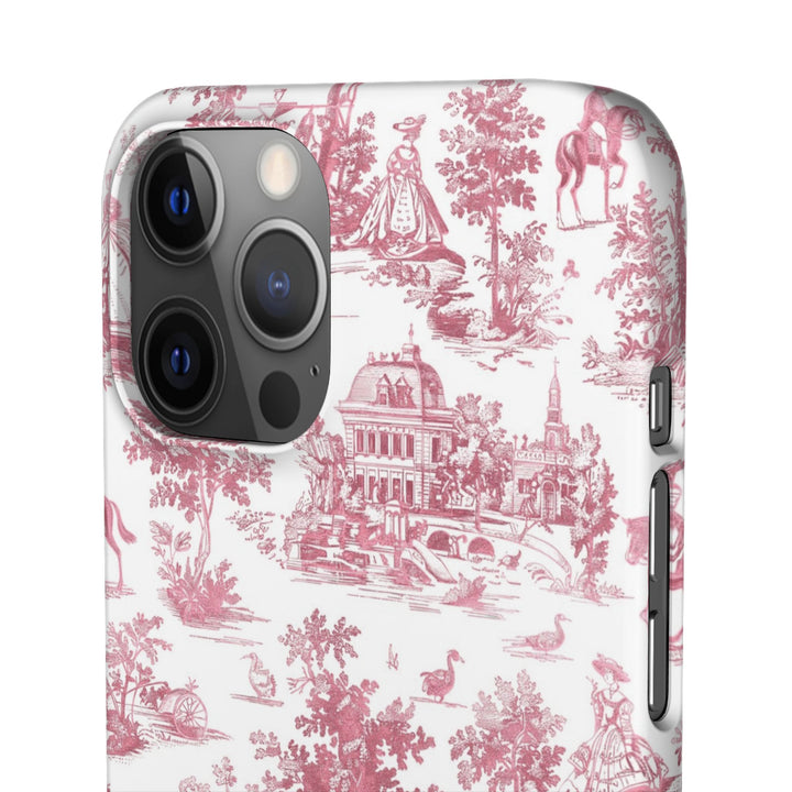 Sleek Snap Pink French Toile Cute Phone Case for iPhone 16 15 14 13 12 11 X Xs Max Xr Pro Plus Samsung Galaxy S24 S23 S22 S21 S20 Note Ultra