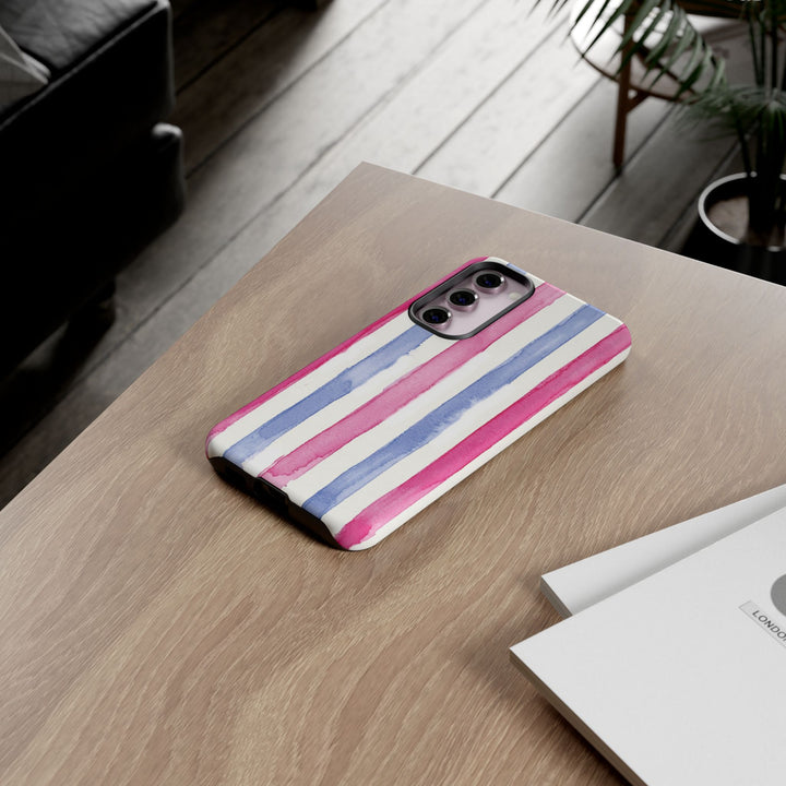 Tough Cute Pink Blue Stripes Phone Case, for IPhone 17 Pro Max | Iphone 17 Air, Iphone 16, IPhone 15, 14 13 12, Samsung Galaxy S26, S25, S24, S23 - Studio40ParkLane