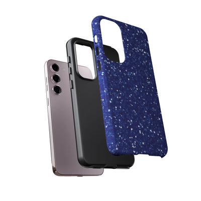 Chic Blue Faux Play on Glitter Effect Cute Phone Case, for IPhone 16 pro Max | Iphone 15, Iphone 14, IPhone 13 Case, 11 8 7, Samsung Galaxy S24, S23, S22, S21, 2 Layer Protection