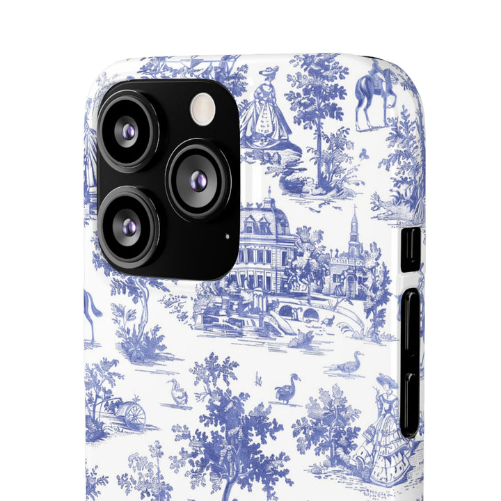 Sleek Snap Blue French Toile Cute Phone Case for iPhone 16 15 14 13 12 11 X Xs Max Xr Pro Plus Samsung Galaxy S24 S23 S22 S21 S20 Note Ultra
