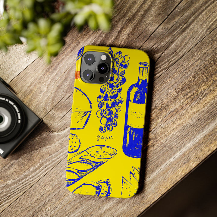 Slim Cute Phone Cases for Iphone | iPhone 15 Case | iPhone 15 Pro Max Case, Iphone 14, Iphone 14 Pro Max, Iphone 13, French Food Wine Yellow Blue - Studio40ParkLane